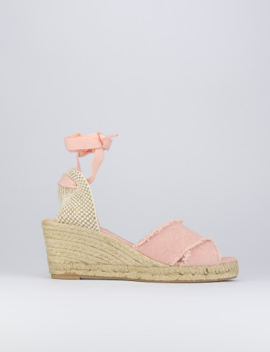 Alpargatas tacón 6 cm rosa tejido