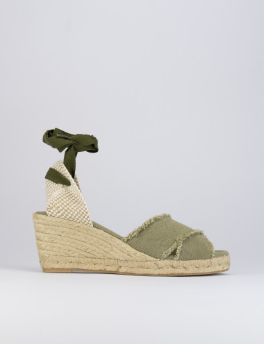 Alpargatas tacón 6 cm verde tejido