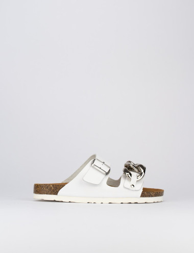 Mules tacón 1 cm blanco cuero
