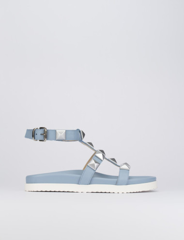 Sandalias de tacón bajo tacón 1 cm turquesa cuero