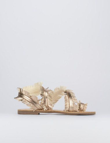 Sandalias de dedo tacón 1 cm bronce cuero