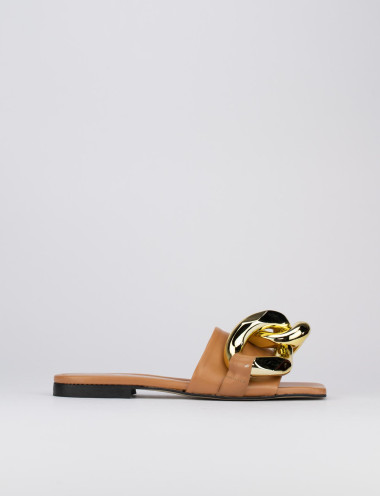 Mules tacón 1 cm marrón cuero