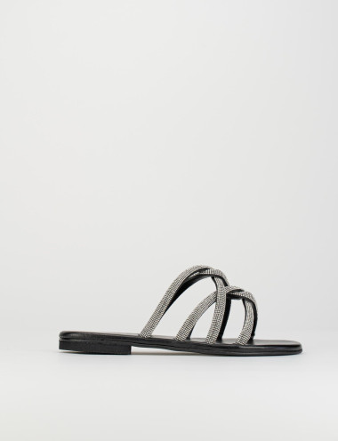 Mules tacón 1 cm negro cuero