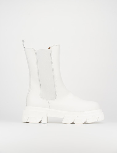 Botines de tacón bajo tacón 2 cm blanco cuero