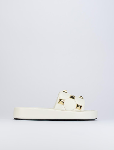 Mules tacón 1 cm blanco cuero