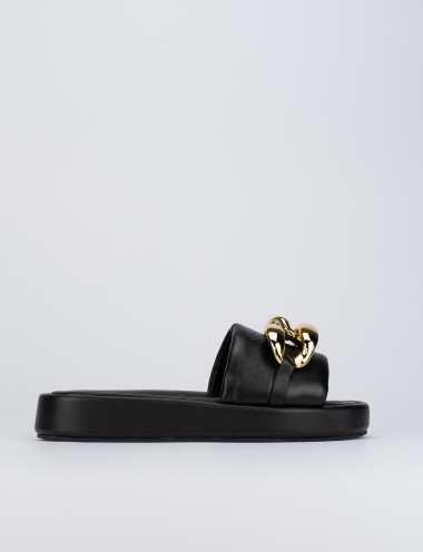 Mules tacón 1 cm negro cuero