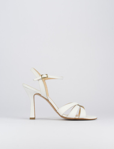 Sandalias de tacón alto tacón 9 cm blanco cuero