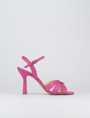 Sandalias de tacón alto tacón 9 cm rosa cuero