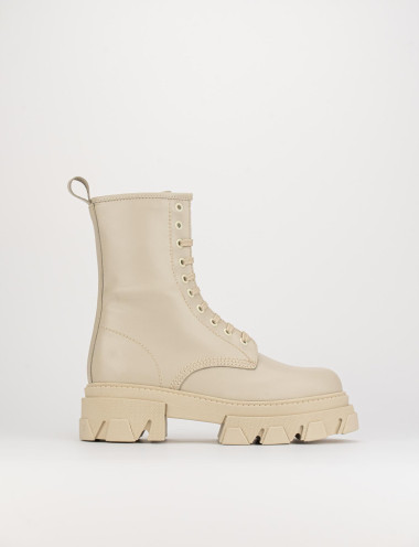 Botas militares tacón 2 cm beis cuero