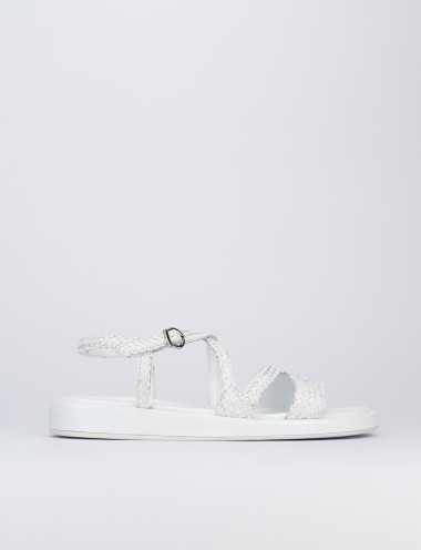 Sandalias de tacón bajo tacón 1 cm blanco cuero