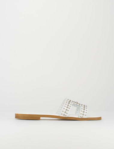 Mules tacón 1 cm blanco cuero