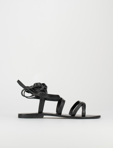 Sandalo tacco 1 cm nero pelle