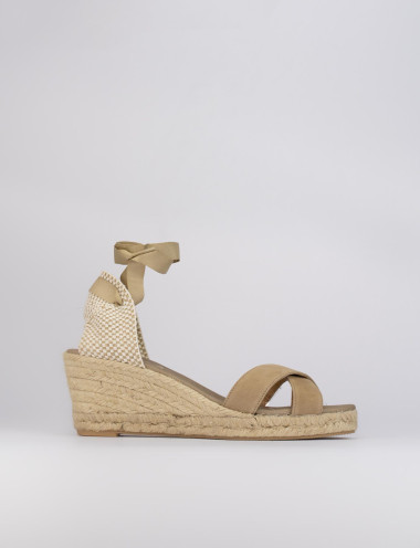 Alpargatas tacón 6 cm beis ante