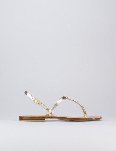 Sandalias de dedo tacón 1 cm oro cuero