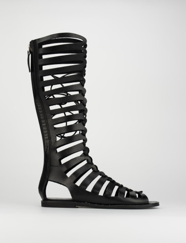 Sandalias de tacón bajo tacón 1 cm negro cuero