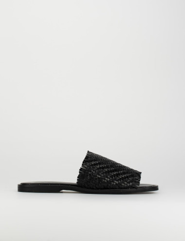Mules tacón 1 cm negro cuero
