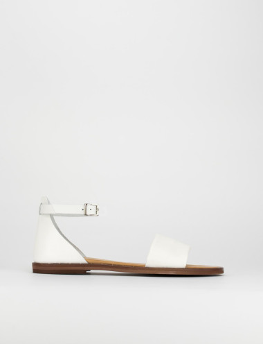 Sandalias de tacón bajo tacón 1 cm blanco cuero