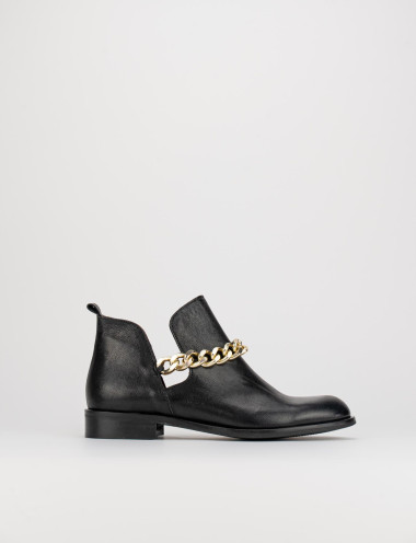 Botines de tacón bajo tacón 1 cm negro cuero