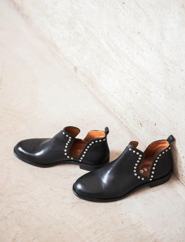 Botines de tacón bajo tacón 1 cm negro cuero