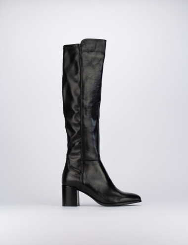 Botas de tacón alto tacón 5 cm negro cuero