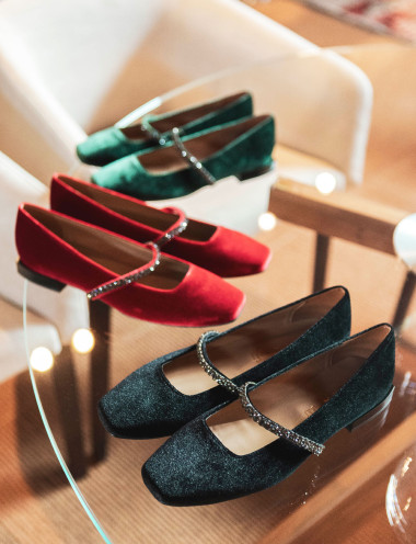 Flat shoes heel 1 cm black velvet