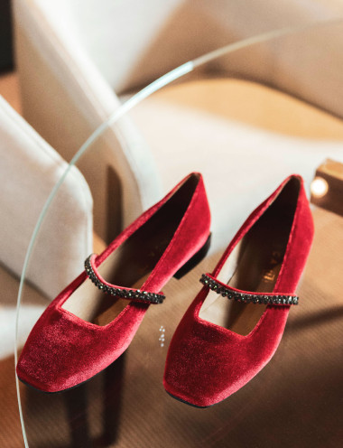 Ballerina tacco 1 cm rosso velluto