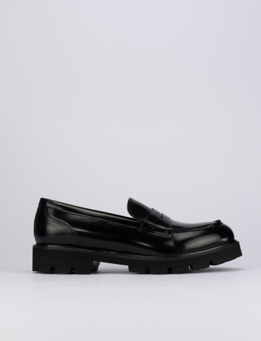 Mocasines tacón 1 cm negro cuero