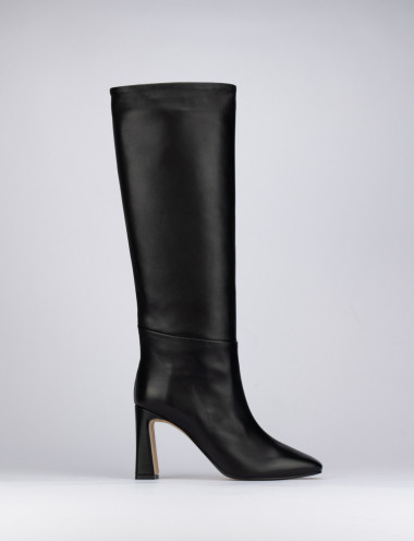 High heel boots heel 9 cm black leather