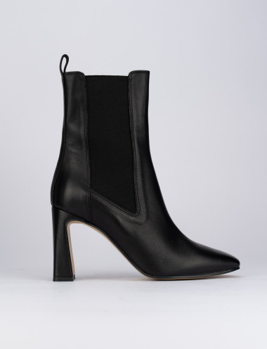 Botines de tacón alto tacón 9 cm negro cuero