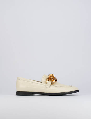 Mocasines tacón 1 cm blanco cuero