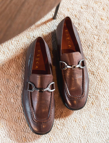 Mocasines tacón 1 cm marrón oscuro cuero
