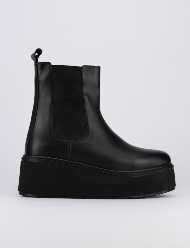 Botines de tacón bajo tacón 1 cm negro cuero