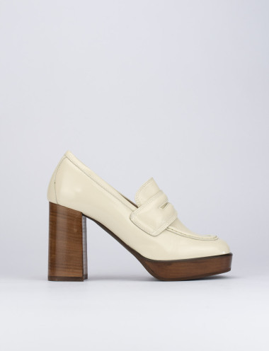 Zapatos de salón tacón 9 cm blanco cuero