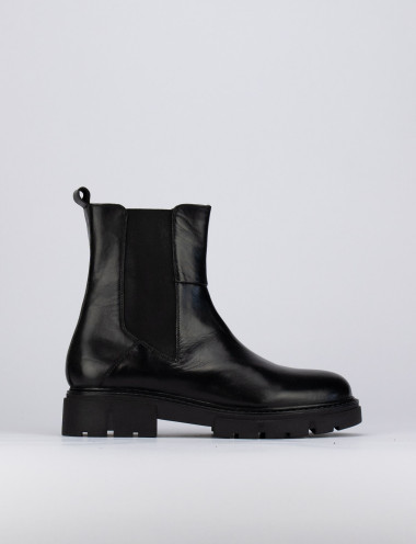 Botines de tacón bajo tacón 1 cm negro cuero