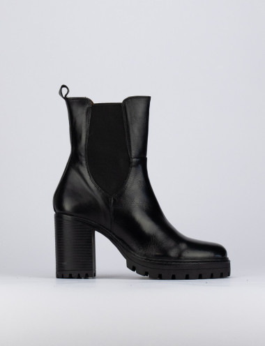Botines de tacón alto tacón 7 cm negro cuero