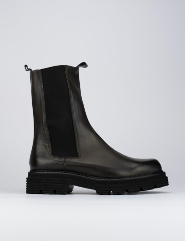 Botines de tacón bajo tacón 2 cm marrón oscuro cuero