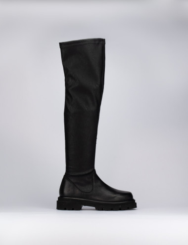 Botas de tacón bajo tacón 2 cm negro cuero