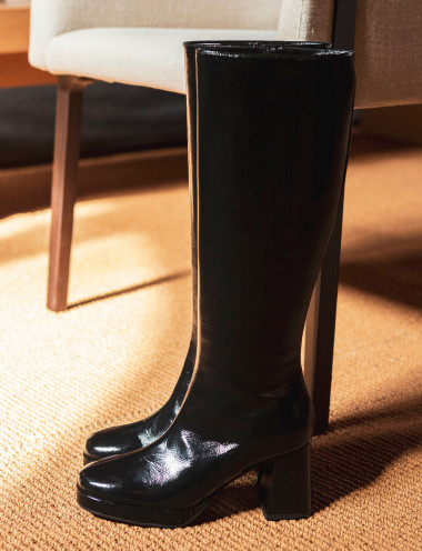 Botas de tacón alto tacón 8 cm negro cuero