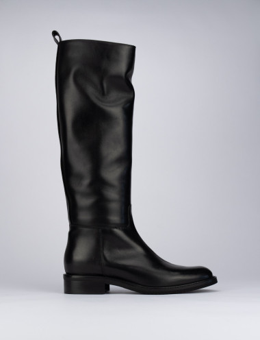 Botas de tacón bajo tacón 2 cm negro cuero