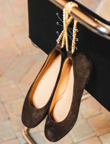Flat shoes heel 1 cm dark brown chamois