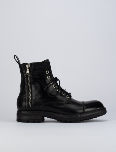 Botas militares tacón 1 cm negro cuero