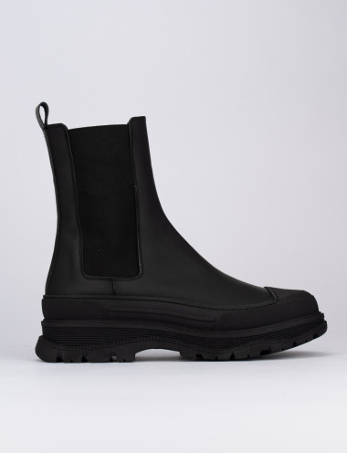Botines de tacón bajo tacón 1 cm negro cuero