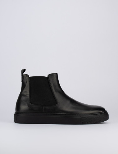Botines de tacón bajo tacón 1 cm negro cuero