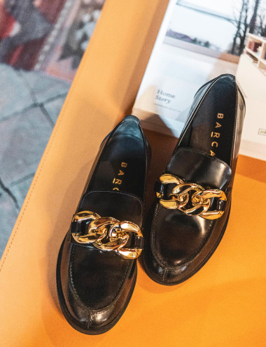 Mocasines tacón 2 cm negro cuero
