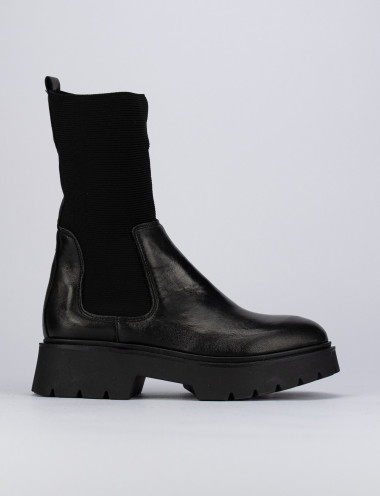 Botines de tacón bajo tacón 1 cm negro cuero