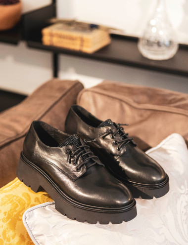 Zapatos de cordones tacón 1 cm negro cuero