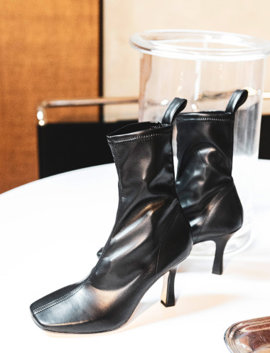 Botines de tacón alto tacón 8 cm negro cuero