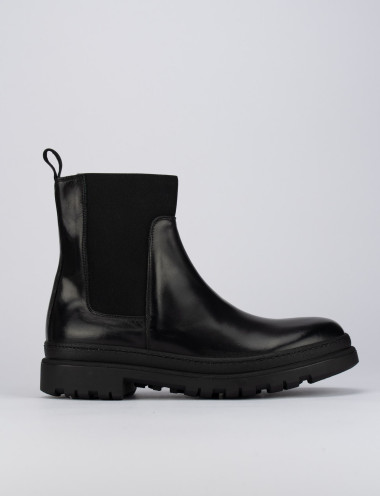 Botines tacón 1 cm negro cuero