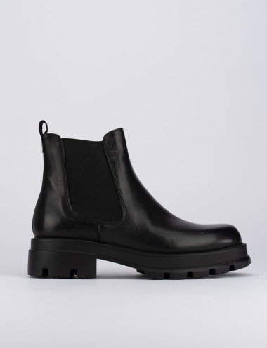 Botines de tacón bajo tacón 2 cm negro cuero