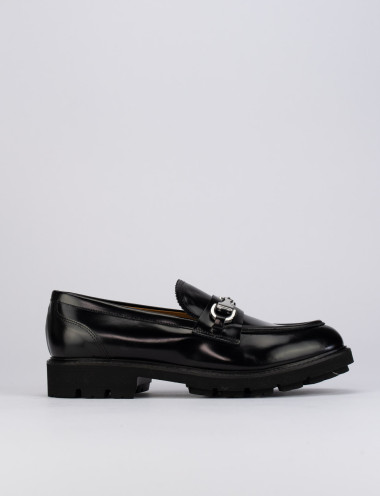 Mocasines tacón 1 cm negro cuero